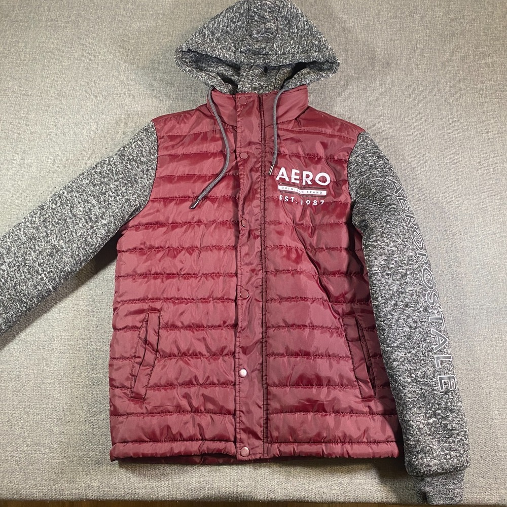 Y2K Aeropostale Full Zip Quilted Hoodie Jacket Mens Size‎ Small Red